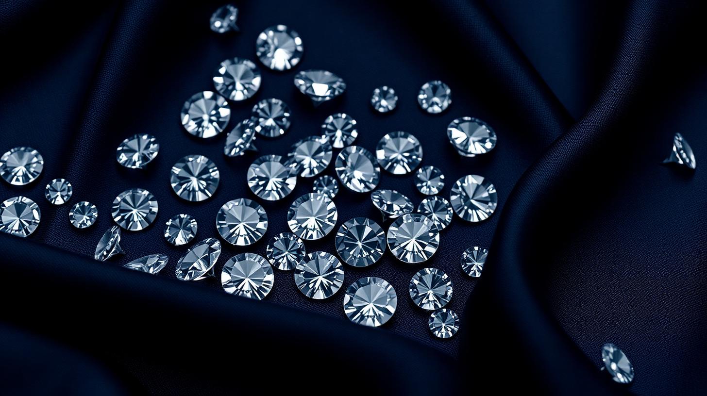 Brilliant cut natural diamonds on navy silk