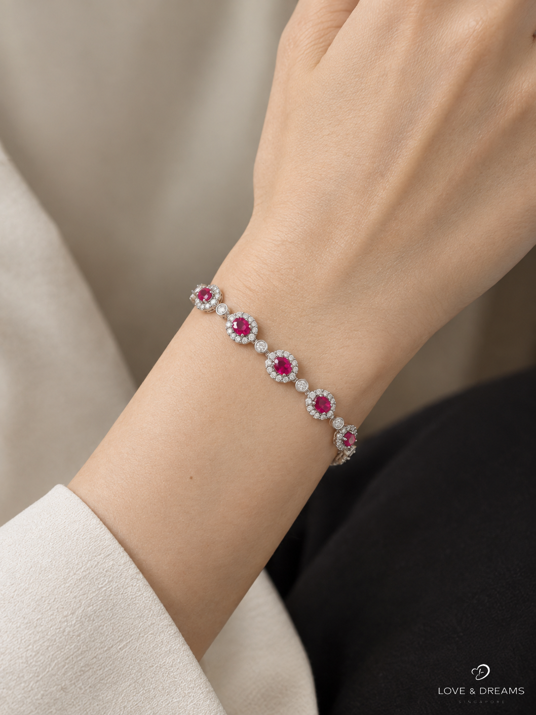 Ruby & Diamond Floral Halo Bracelet
