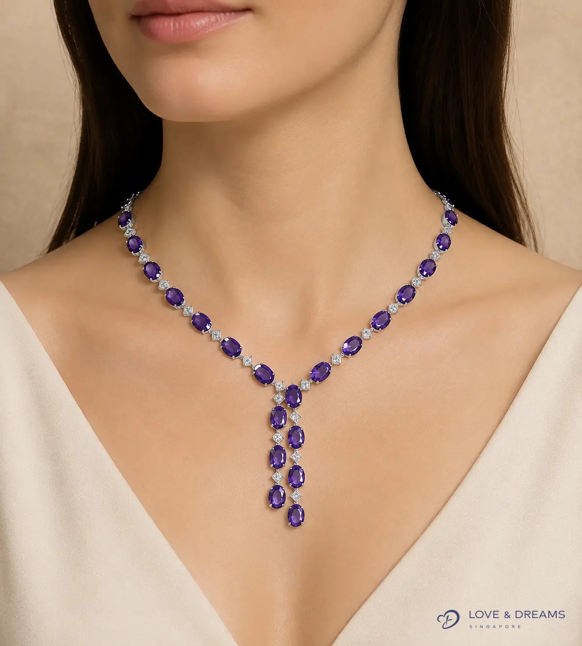 Amethyst & Diamond Double-Drop Lariat Necklace