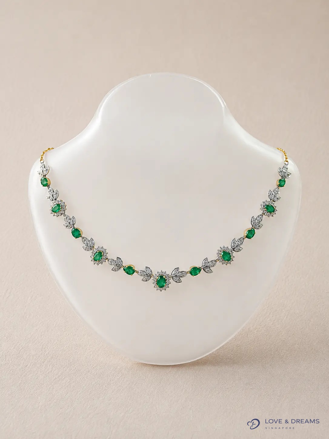 Emerald & Diamond Floral Halo Necklace