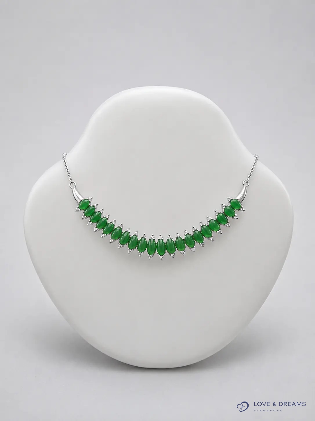 Imperial Jade & Diamond Curved Bar Necklace