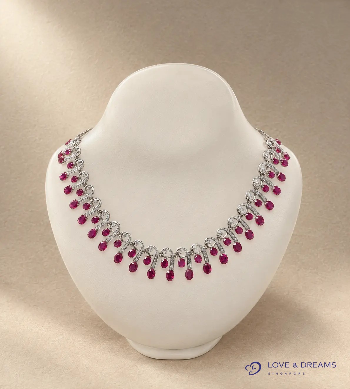 Ruby & Diamond Scroll Necklace