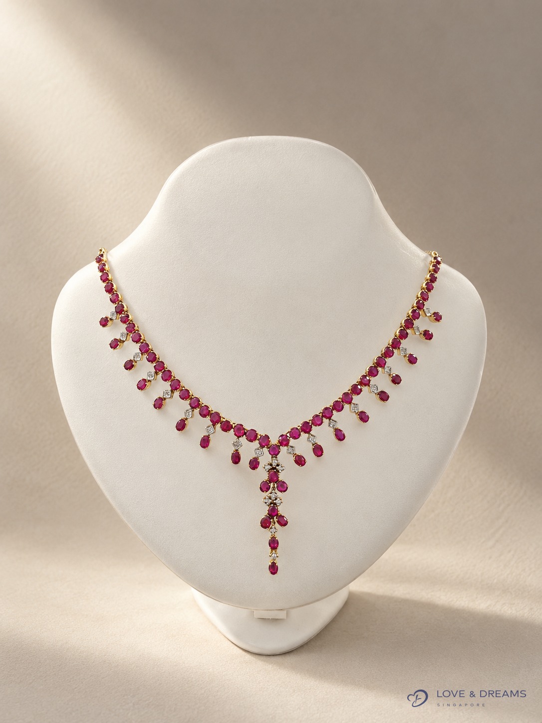 Ruby & Diamond Cascade Fringe Necklace — 71 Stones