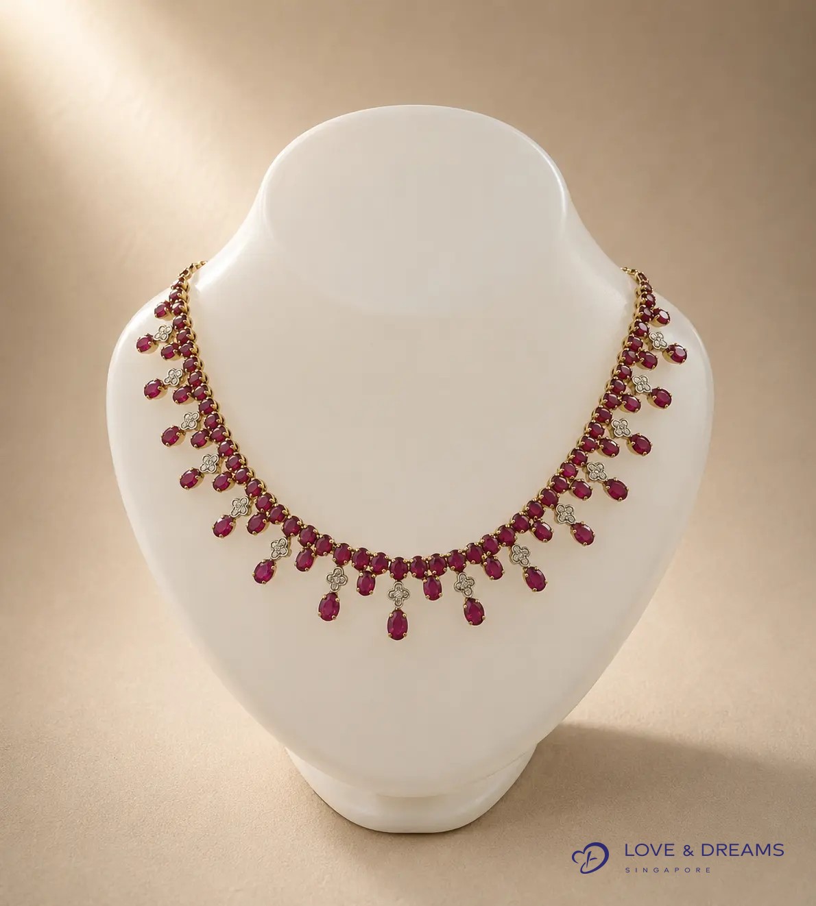 Ruby & Diamond Drop Fringe Necklace