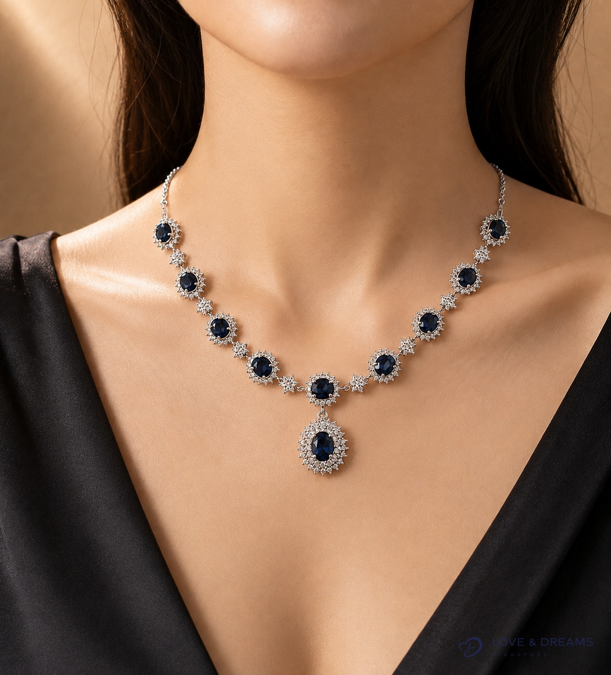 Sapphire & Diamond Halo Necklace