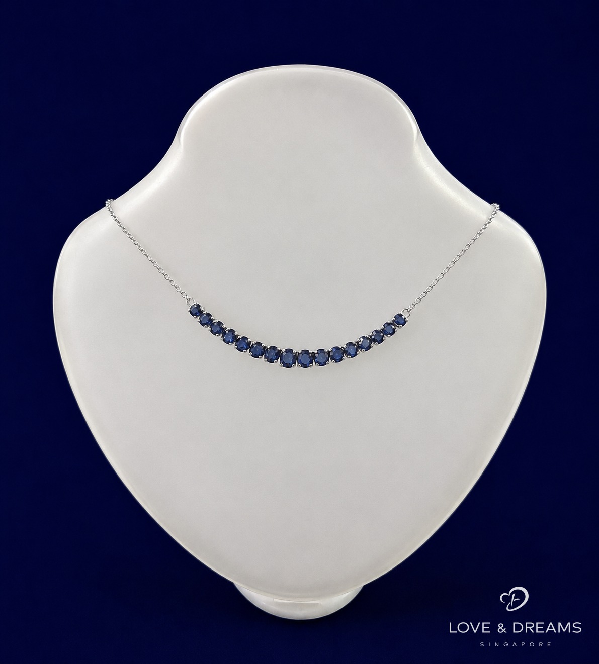 Sapphire Curved Bar Necklace — 16 Stones