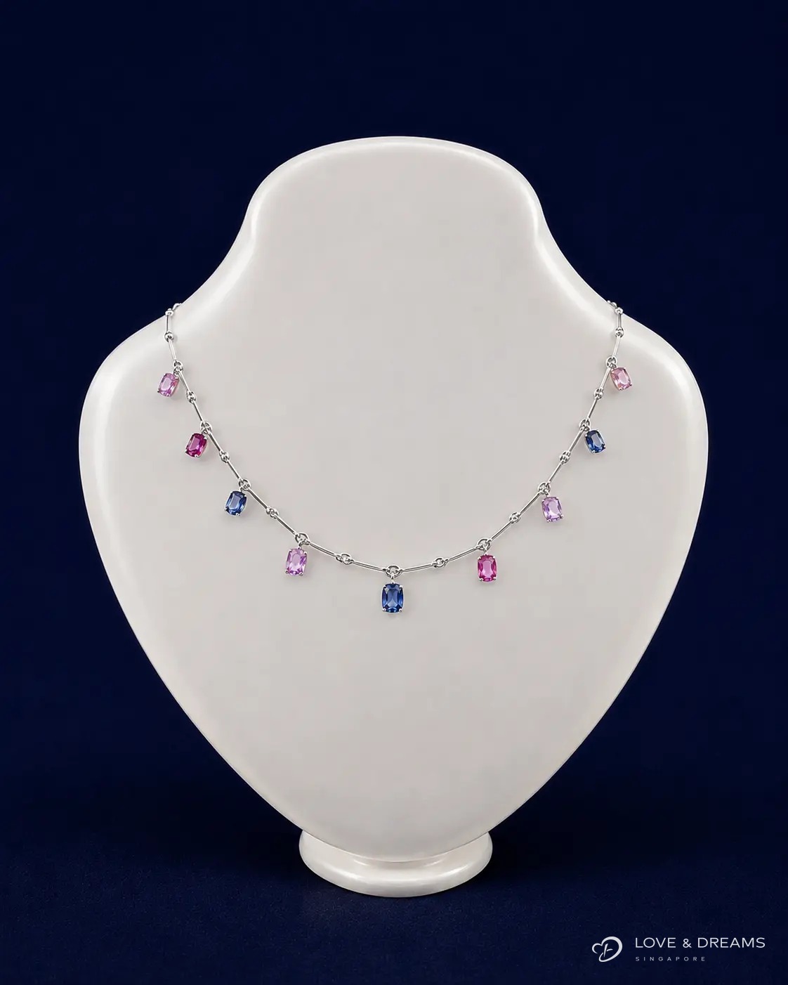 Multicolour Sapphire Drop Station Necklace — 9 Stones