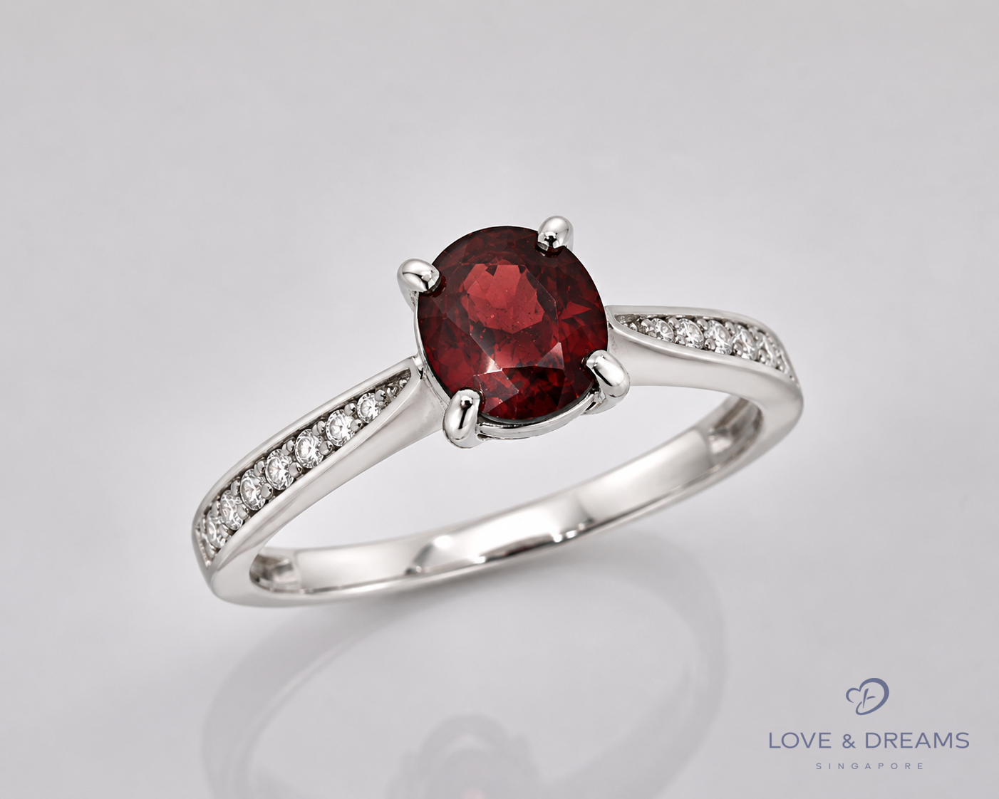 Garnet Ring with Pavé Shoulders