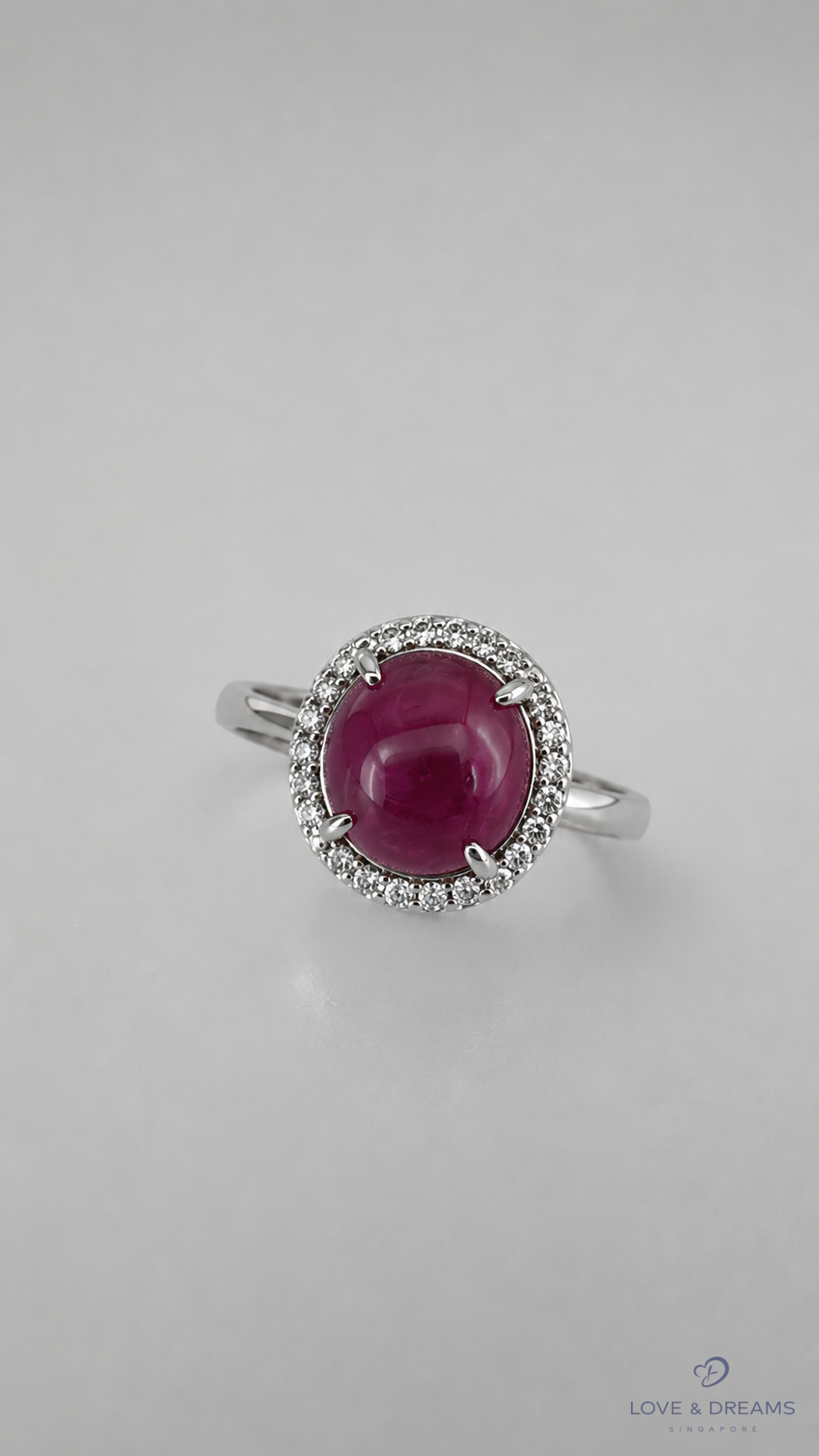 Ruby Cabochon Halo Ring