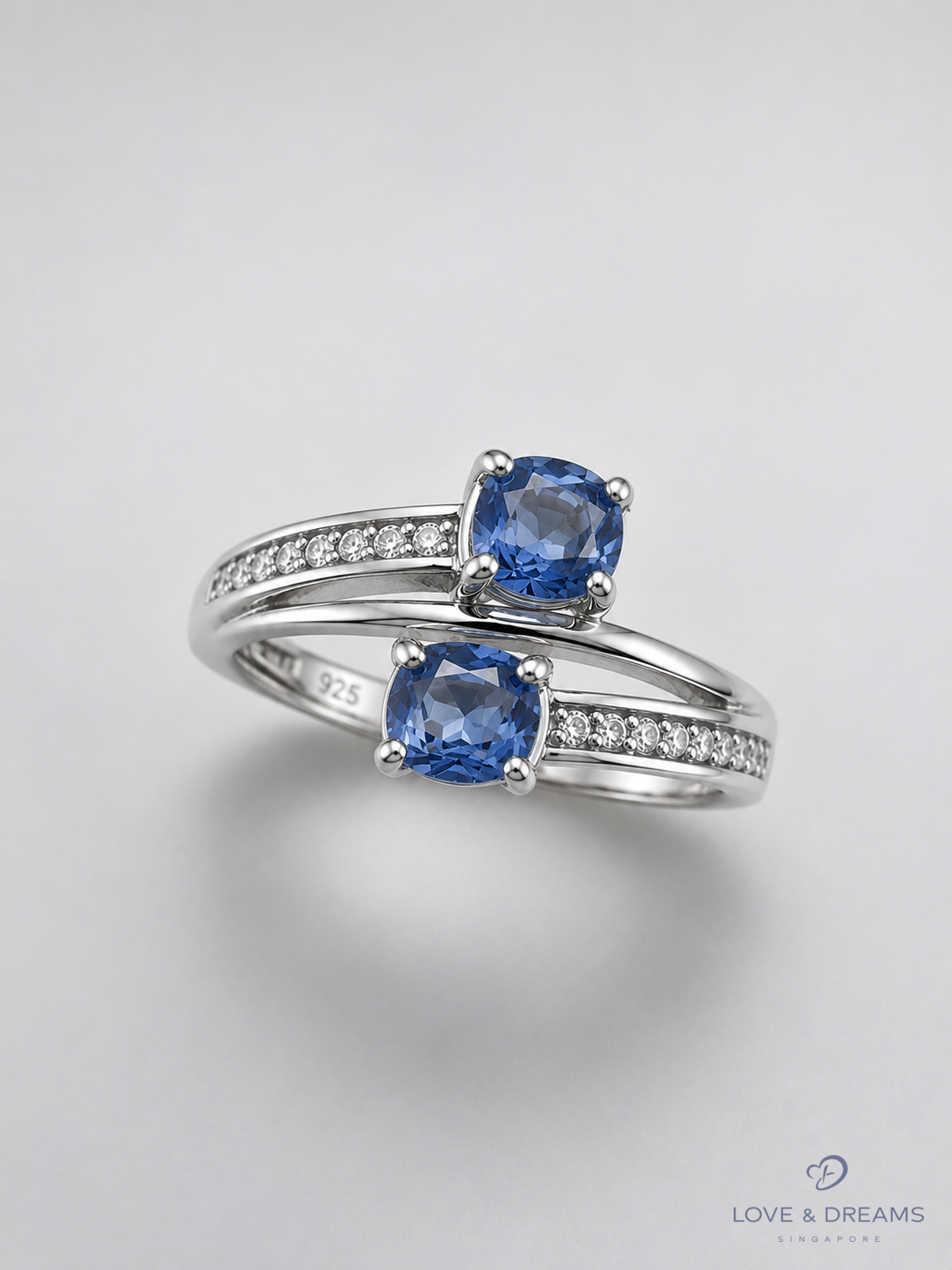 Blue Sapphire Toi et Moi Bypass Ring