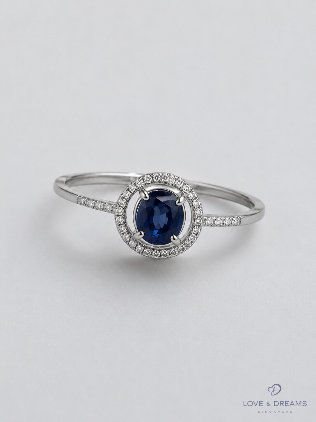 Blue Sapphire Halo Pavé Ring