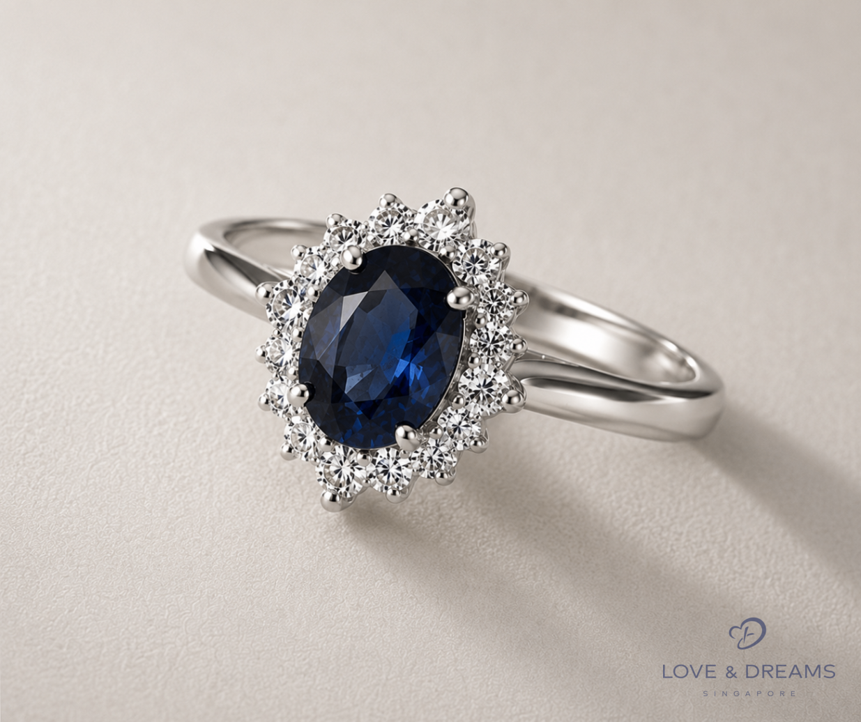 Blue Sapphire Oval Halo Ring
