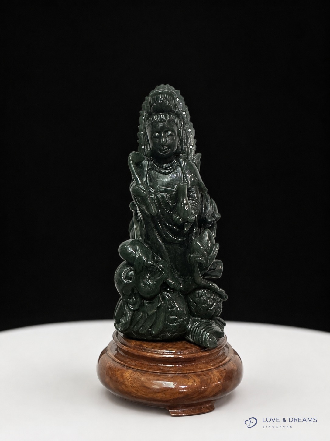 Dark Green Guanyin with Lotus