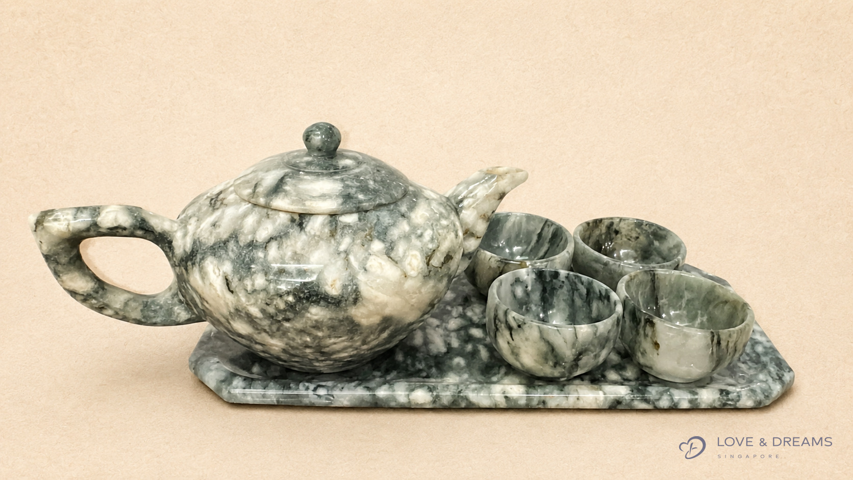 Marbled Jade Tea Set with Squared Handle